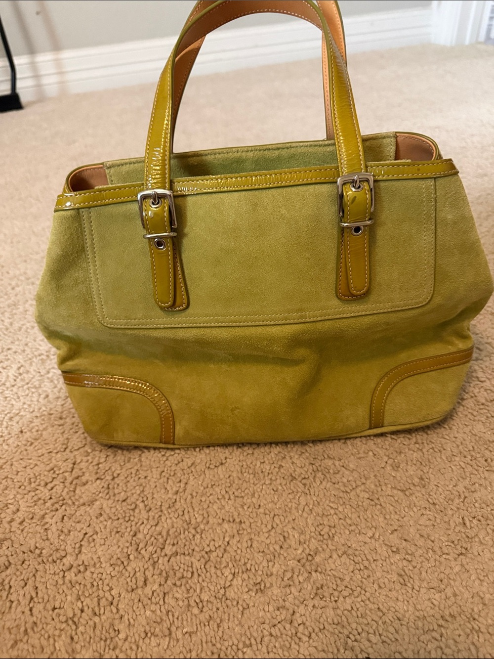 Coach green suede tote bag - Picture 2 of 4